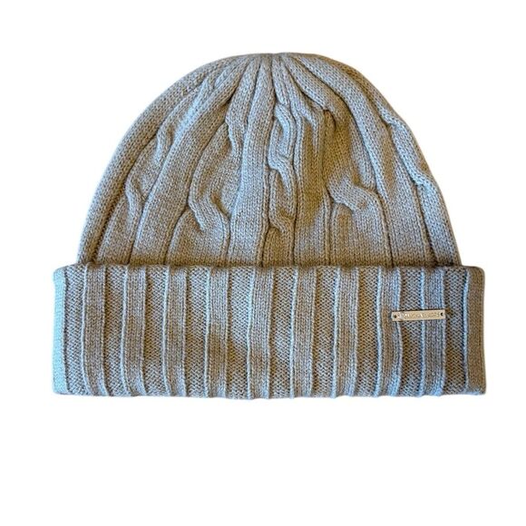 Michael Kors Beanie Hat Cable Knit Wool Blend Tan Womens One Size - Picture 1 of 7